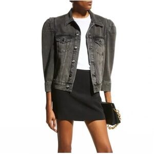 Frame Rosette Denim Jacket with Puff Sleeves in Ozone Black size XS